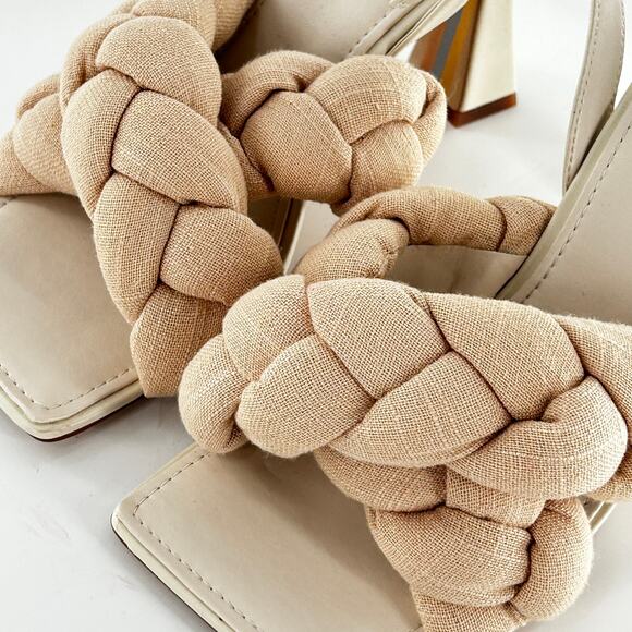 NWOT Sam Edelman Courtney Heeled Sandals 8.5 White Cream Braid Leather Square - Picture 10 of 11